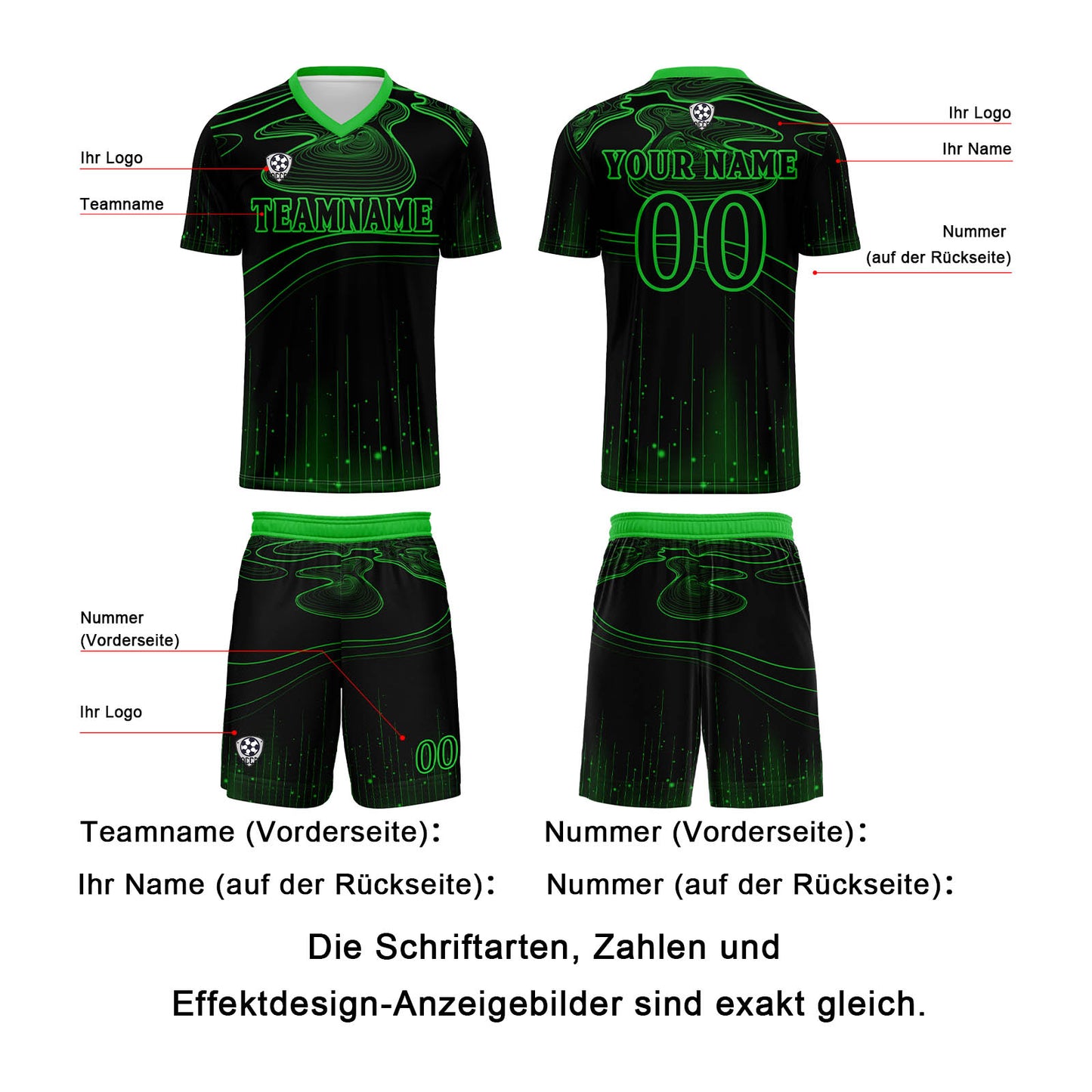 Benutzerdefinierte Schwarz Grün Trikots für Männer Frauen Personalisierte Fußball Uniformen für Erwachsene und Kind