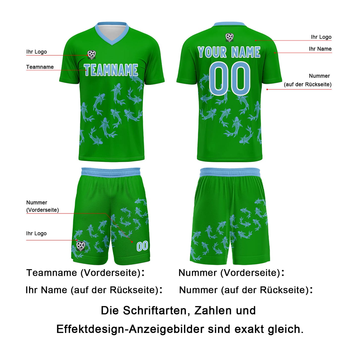 Benutzerdefinierte Grasgrün Trikots für Männer Frauen Personalisierte Fußball Uniformen für Erwachsene und Kind