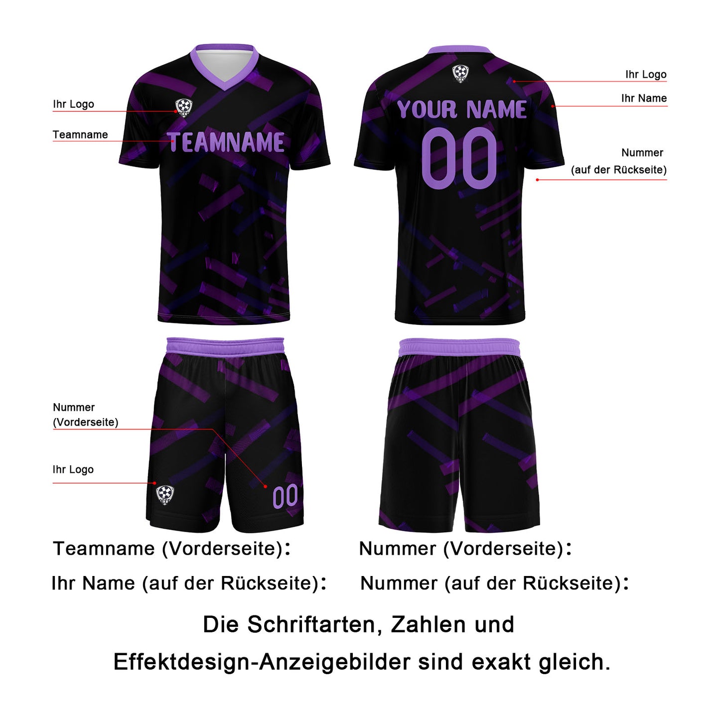 Benutzerdefinierte Schwarz Lila Fußball Trikots für Männer Frauen Personalisierte Fußball Uniformen für Erwachsene und Kind