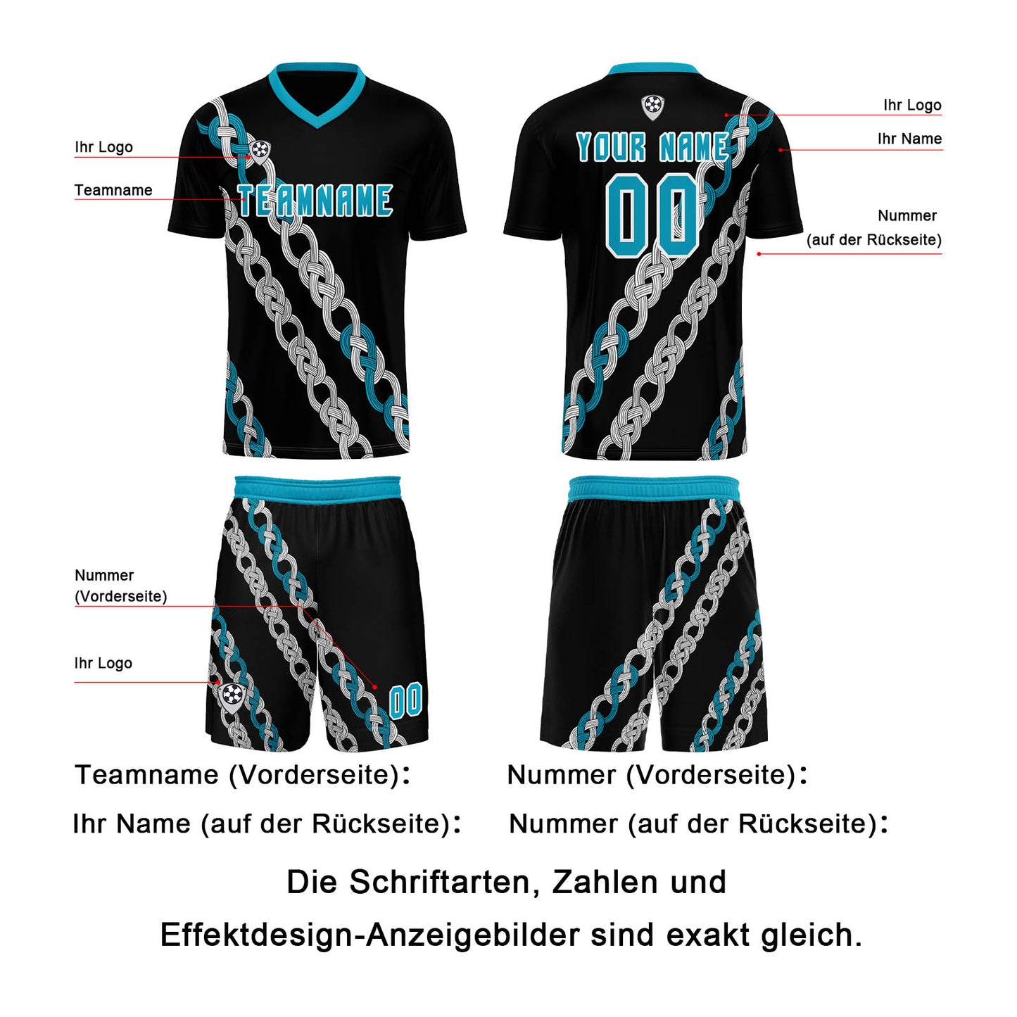 Benutzerdefinierte Schwarz Blaugrün Trikots für Männer Frauen Personalisierte Fußball Uniformen für Erwachsene und Kind