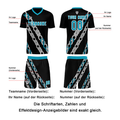 Benutzerdefinierte Schwarz Blaugrün Trikots für Männer Frauen Personalisierte Fußball Uniformen für Erwachsene und Kind