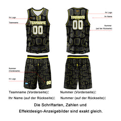 Benutzerdefinierter Schwarz Gelb Basketball Jersey Uniform Anzug gedruckt Ihr Logo Name Nummer