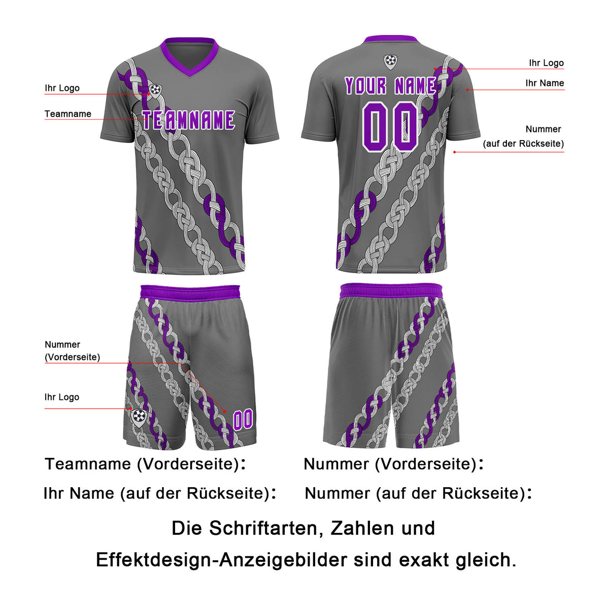 Benutzerdefinierte Grau Violett Trikots für Männer Frauen Personalisierte Fußball Uniformen für Erwachsene und Kind