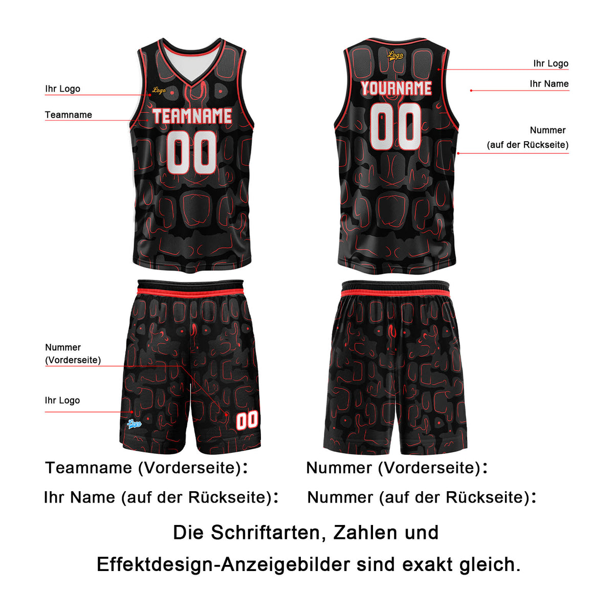 Benutzerdefinierter Schwarz Rot Basketball Jersey Uniform Anzug gedruckt Ihr Logo Name Nummer