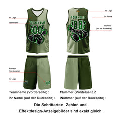 Benutzerdefinierter Olive Grün Basketball Jersey Uniform Anzug gedruckt Ihr Logo Name Nummer