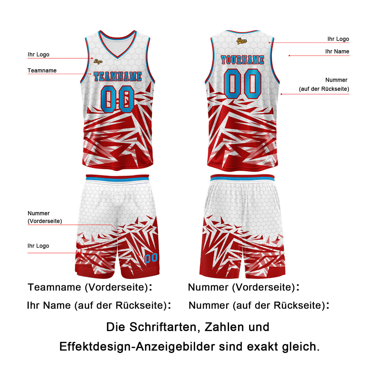 Benutzerdefinierter Rot Blau Basketball Jersey Uniform Anzug gedruckt Ihr Logo Name Nummer