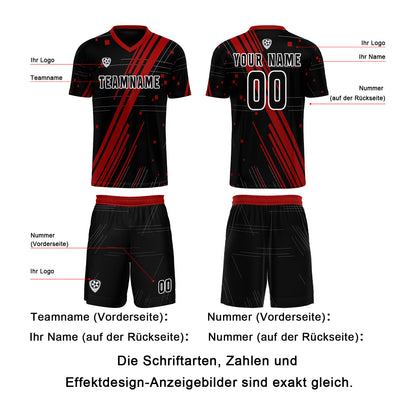 Benutzerdefinierte Schwarz Rot Trikots für Männer Frauen Personalisierte Fußball Uniformen für Erwachsene und Kind