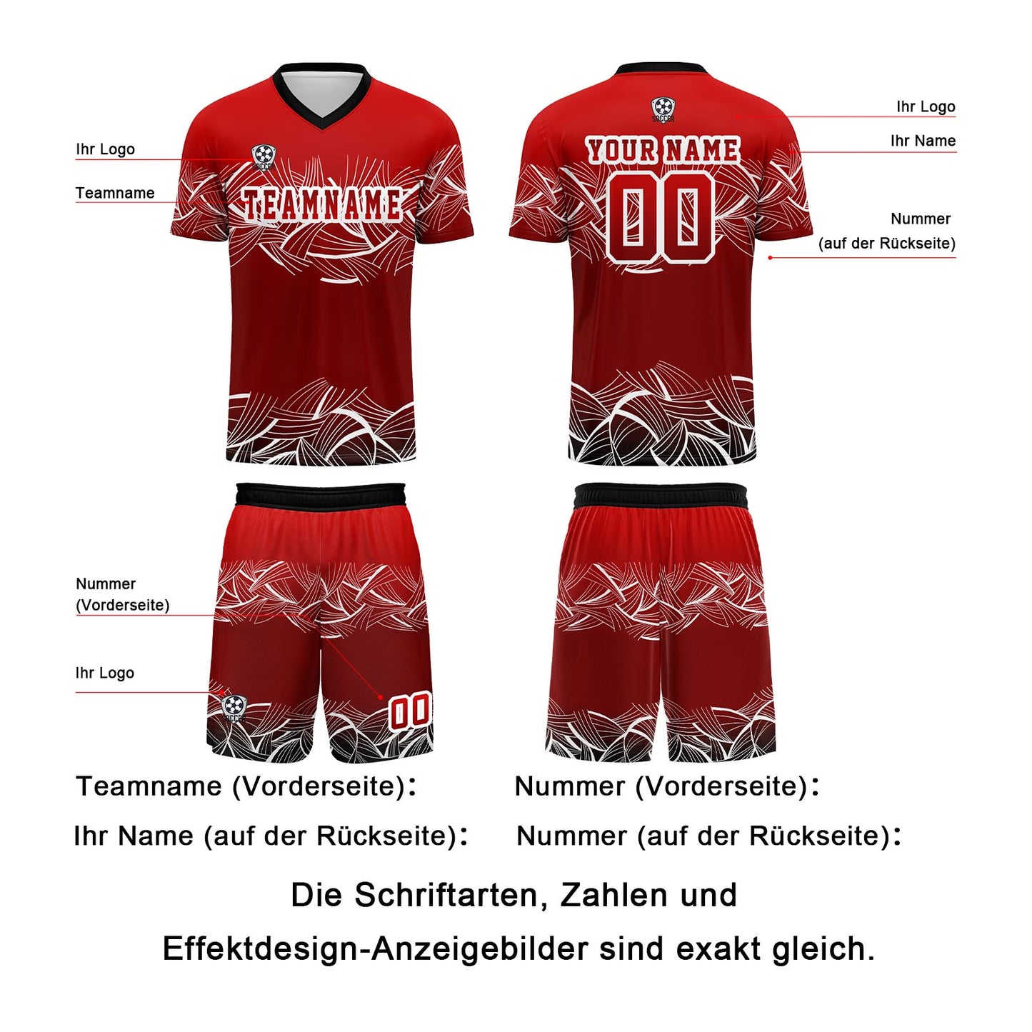 Benutzerdefinierte Rot Trikots für Männer Frauen Personalisierte Fußball Uniformen für Erwachsene und Kind