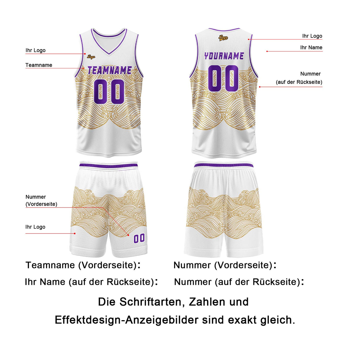 Benutzerdefinierter Gelb Violett Basketball Jersey Uniform Anzug gedruckt Ihr Logo Name Nummer