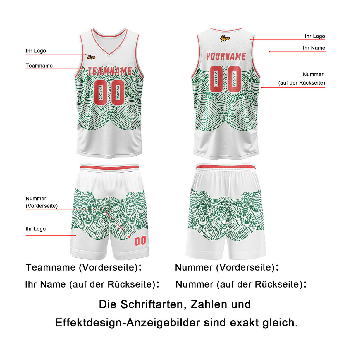Benutzerdefinierter Grün Rot Basketball Jersey Uniform Anzug gedruckt Ihr Logo Name Nummer