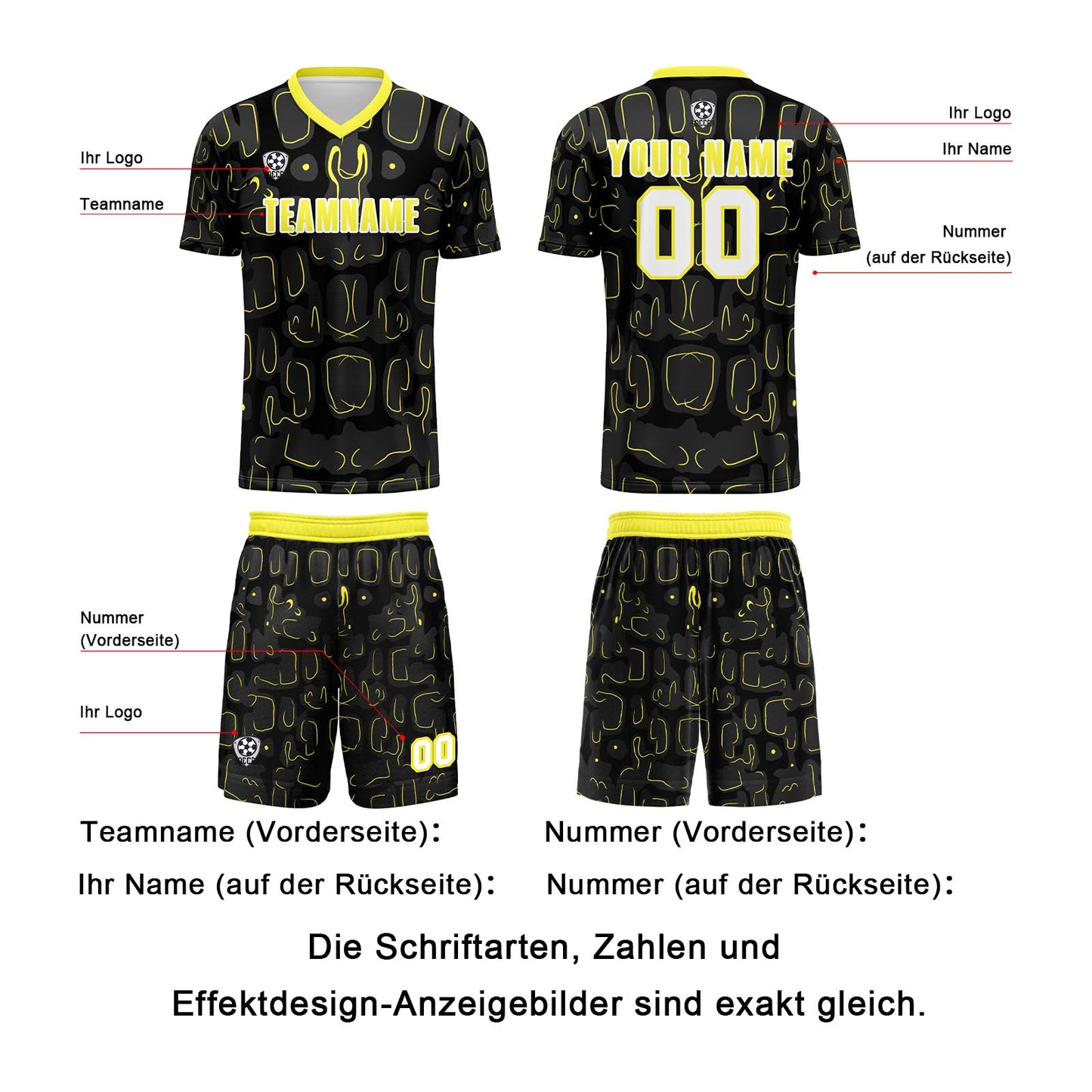 Benutzerdefinierte Schwarz  Gelb Fußball Trikots für Männer Frauen Personalisierte Fußball Uniformen für Erwachsene und Kind