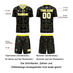 Benutzerdefinierte Schwarz  Gelb Fußball Trikots für Männer Frauen Personalisierte Fußball Uniformen für Erwachsene und Kind