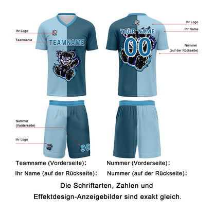 Benutzerdefinierte Hellblau Dunkelblau Trikots für Männer Frauen Personalisierte Fußball Uniformen für Erwachsene und Kind