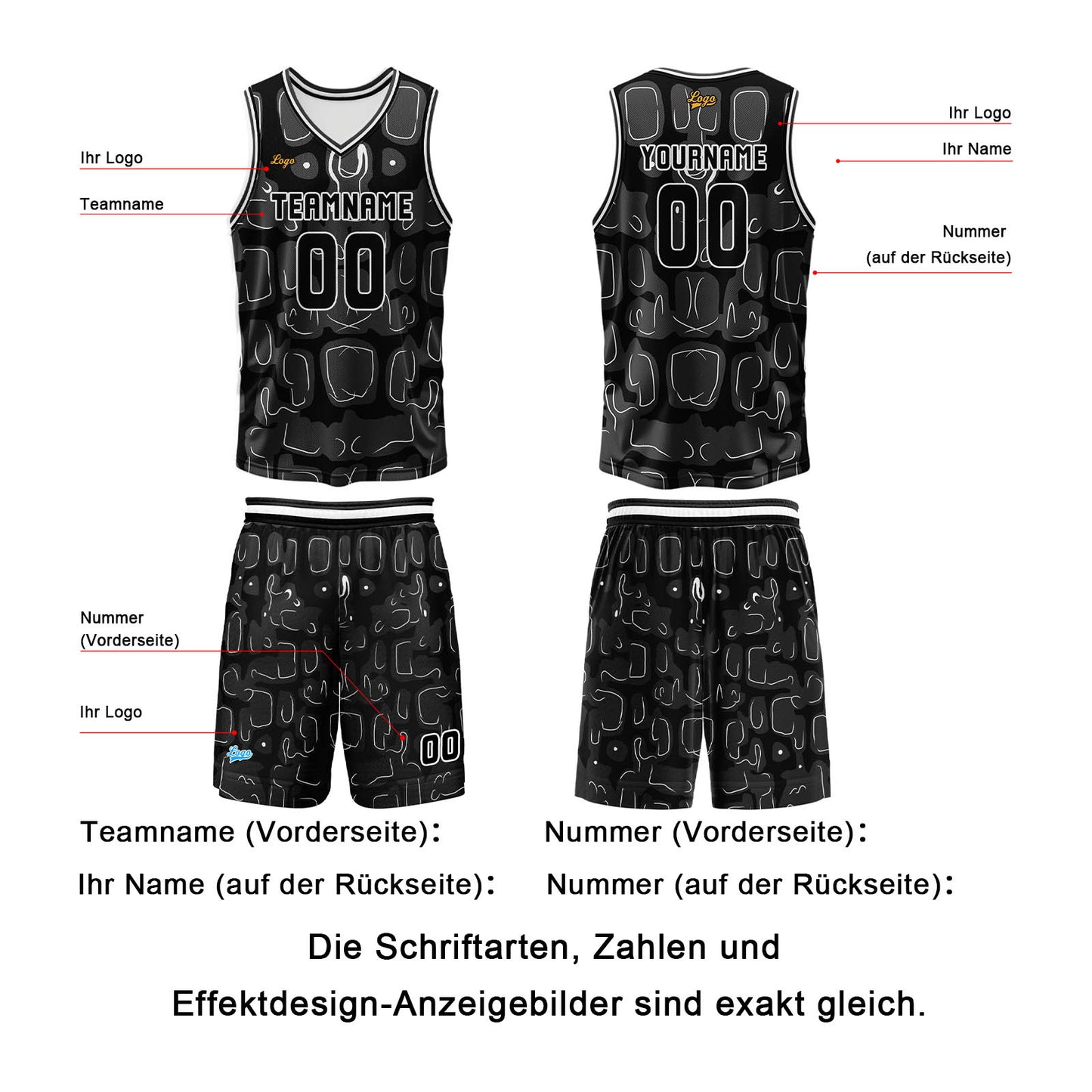 Benutzerdefinierter Schwarz  Basketball Jersey Uniform Anzug gedruckt Ihr Logo Name Nummer