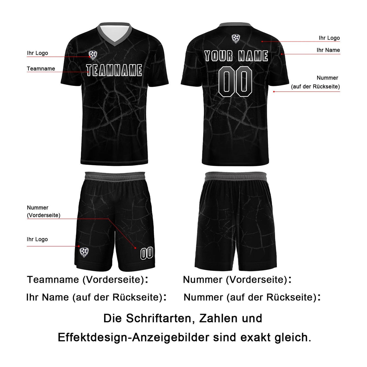 Benutzerdefinierte Schwarz  Grau Trikots für Männer Frauen Personalisierte Fußball Uniformen für Erwachsene und Kind