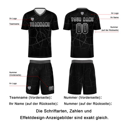 Benutzerdefinierte Schwarz  Grau Trikots für Männer Frauen Personalisierte Fußball Uniformen für Erwachsene und Kind
