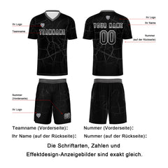 Benutzerdefinierte Schwarz  Grau Trikots für Männer Frauen Personalisierte Fußball Uniformen für Erwachsene und Kind