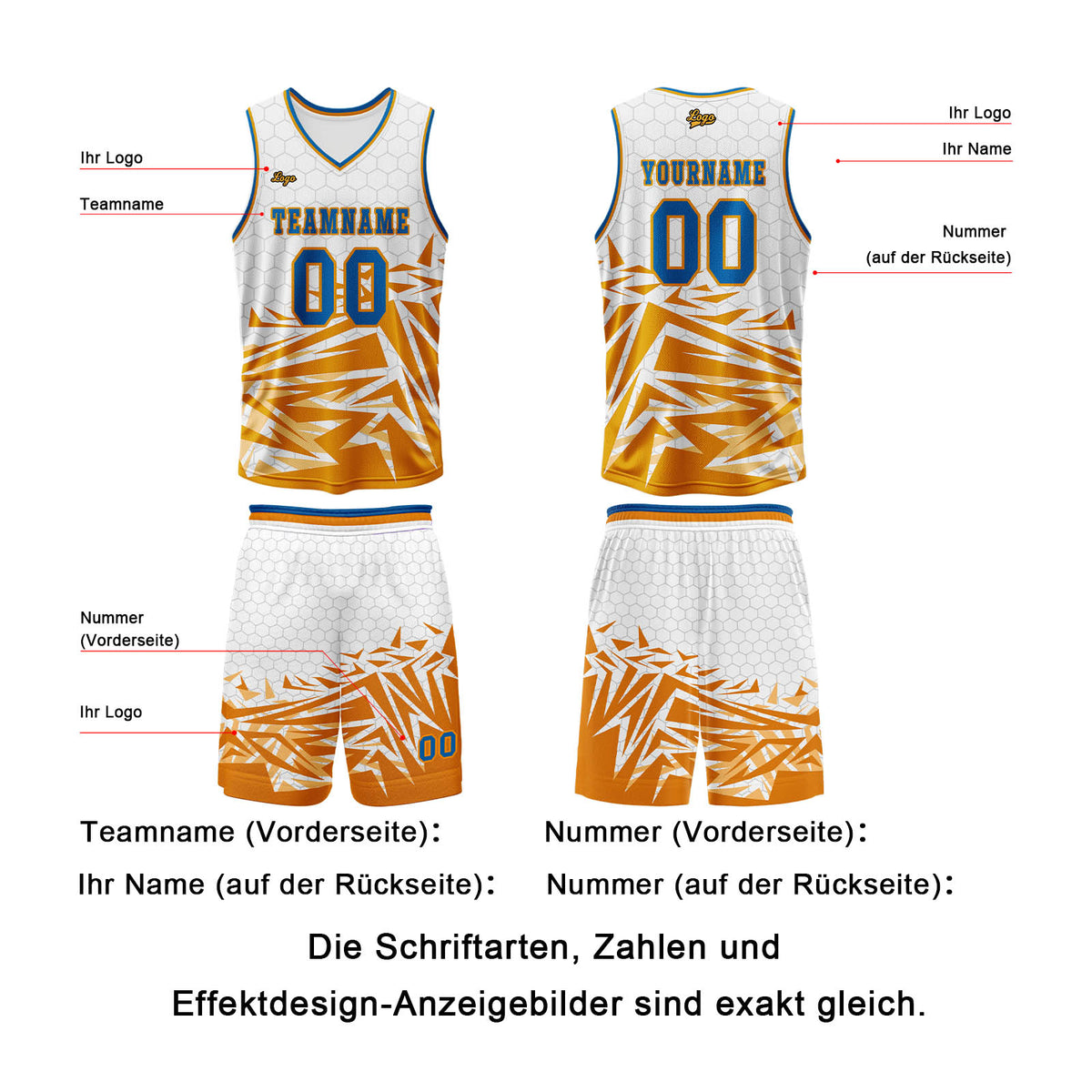 Benutzerdefinierter Orange Blau Basketball Jersey Uniform Anzug gedruckt Ihr Logo Name Nummer