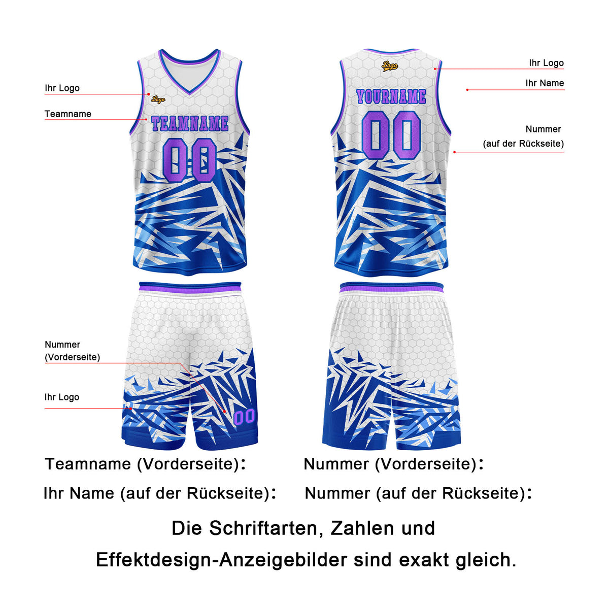 Benutzerdefinierter Blau Violett Basketball Jersey Uniform Anzug gedruckt Ihr Logo Name Nummer