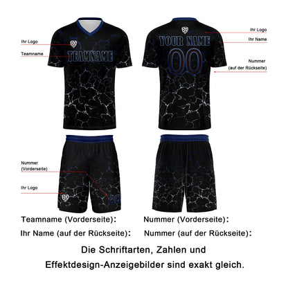 Benutzerdefinierte Schwarz Tiefblau Trikots für Männer Frauen Personalisierte Fußball Uniformen für Erwachsene und Kind