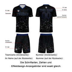 Benutzerdefinierte Schwarz Tiefblau Trikots für Männer Frauen Personalisierte Fußball Uniformen für Erwachsene und Kind