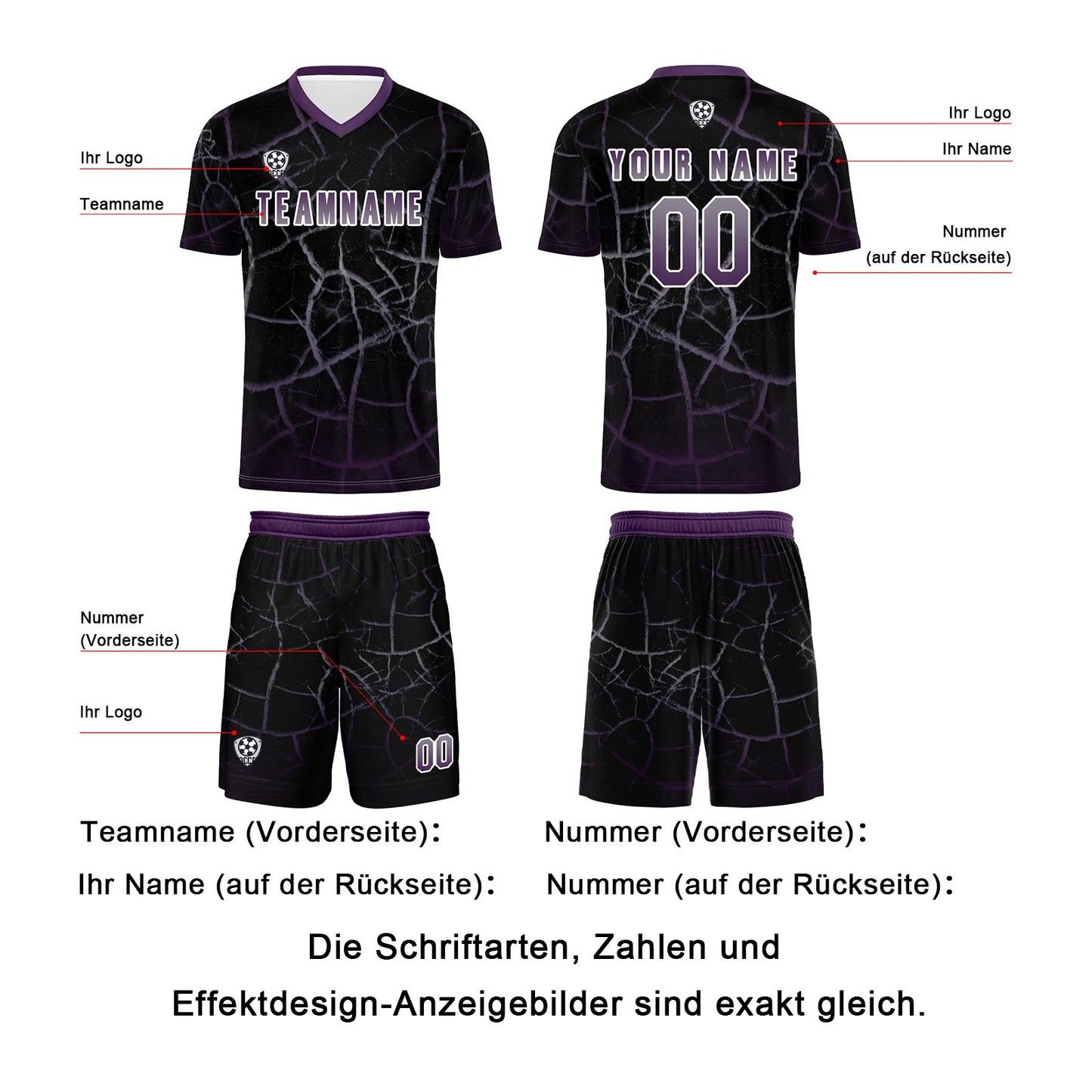 Benutzerdefinierte Schwarz  Tief Lila Trikots für Männer Frauen Personalisierte Fußball Uniformen für Erwachsene und Kind