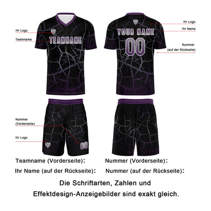 Benutzerdefinierte Schwarz  Tief Lila Trikots für Männer Frauen Personalisierte Fußball Uniformen für Erwachsene und Kind