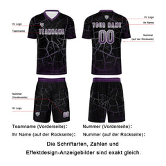 Benutzerdefinierte Schwarz  Tief Lila Trikots für Männer Frauen Personalisierte Fußball Uniformen für Erwachsene und Kind