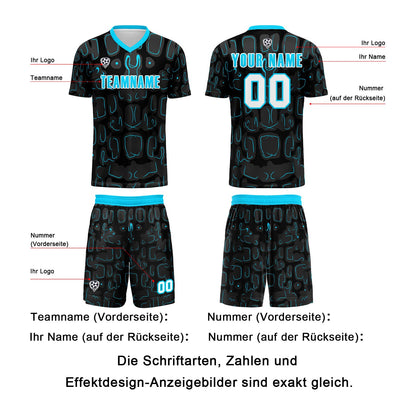 Benutzerdefinierte Schwarz Blau Cyan Fußball Trikots für Männer Frauen Personalisierte Fußball Uniformen für Erwachsene und Kind