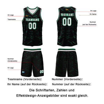 Benutzerdefinierter Schwarz Dunkelgrün Basketball Jersey Uniform Anzug gedruckt Ihr Logo Name Nummer