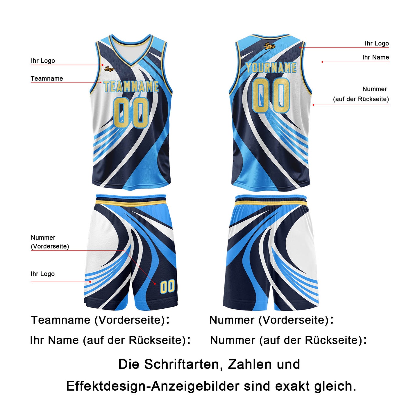 Benutzerdefinierter Blau Gelb Basketball Jersey Uniform Anzug gedruckt Ihr Logo Name Nummer
