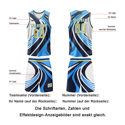 Benutzerdefinierter Blau Gelb Basketball Jersey Uniform Anzug gedruckt Ihr Logo Name Nummer