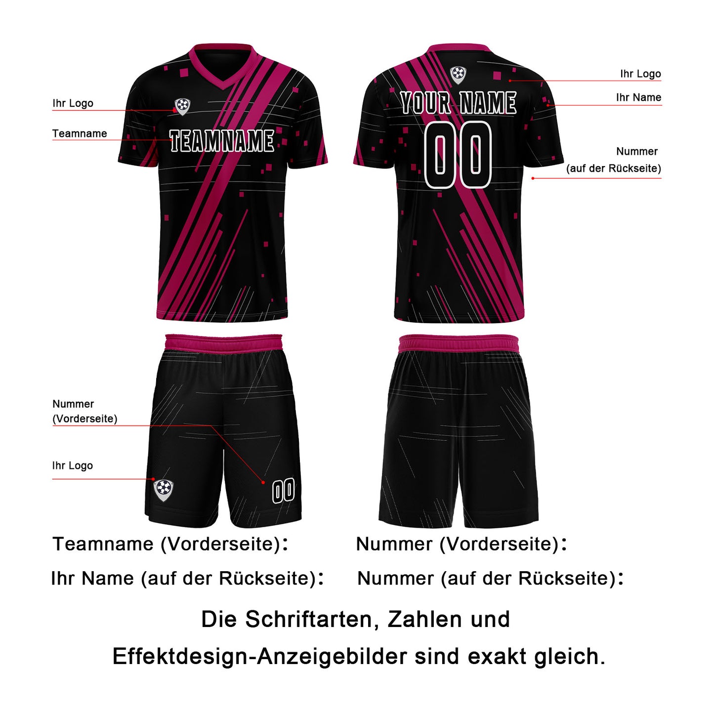 Benutzerdefinierte Schwarz Rose Rot Trikots für Männer Frauen Personalisierte Fußball Uniformen für Erwachsene und Kind