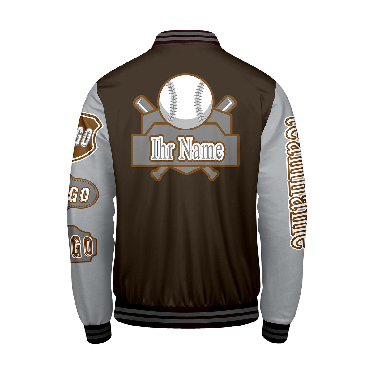Maßgeschneiderte Braun Grau Letterman Varsity Jacket Individuelle Stickerei  Druck nach Ihrem Wunsch