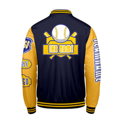 Maßgeschneiderte Marine Gelb Letterman Varsity Jacket Individuelle Stickerei  Druck nach Ihrem Wunsch