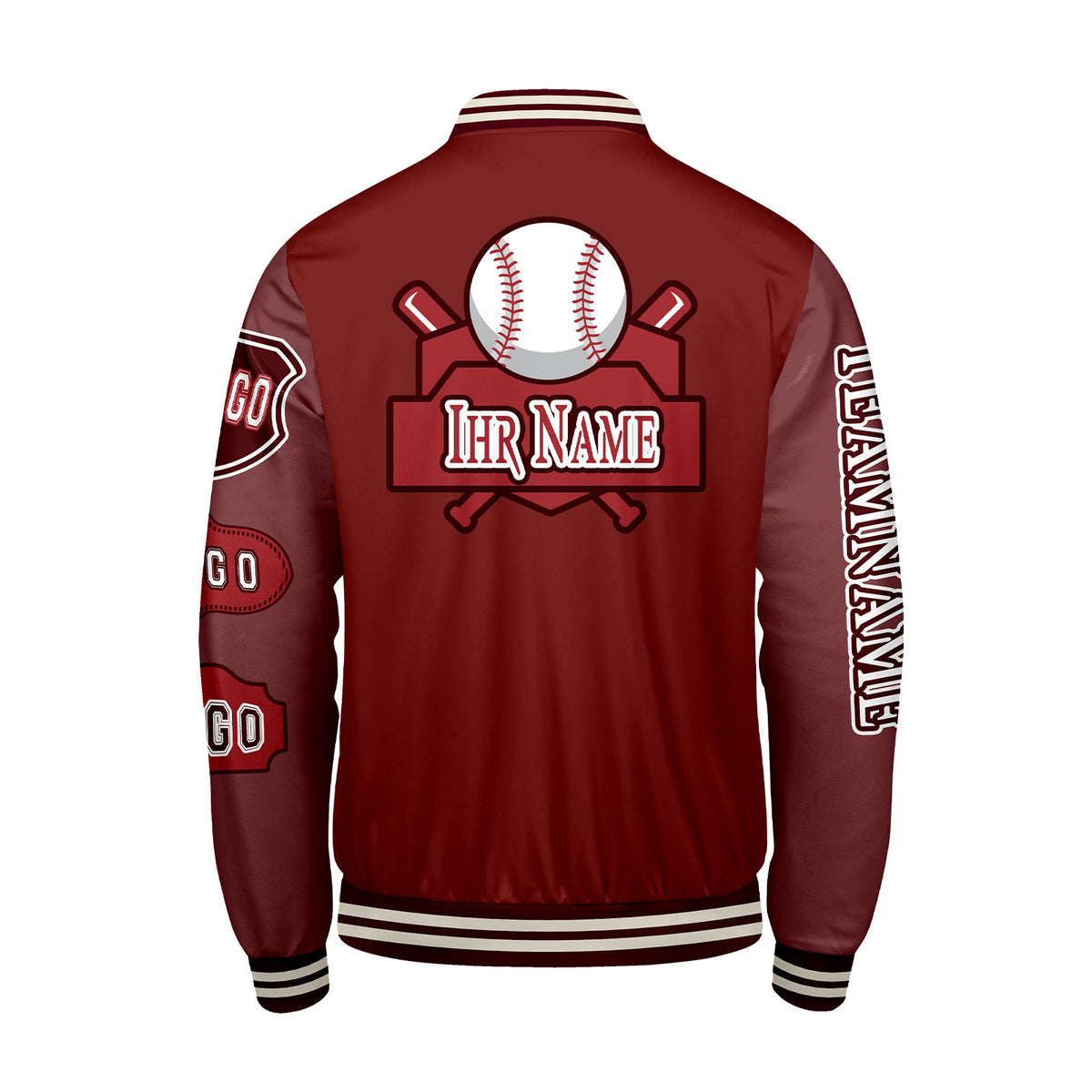 Maßgeschneiderte Rot Letterman Varsity Jacket Individuelle Stickerei  Druck nach Ihrem Wunsch