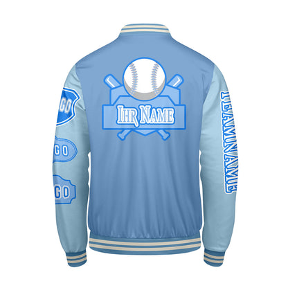 Maßgeschneiderte Blau Letterman Varsity Jacket Individuelle Stickerei  Druck nach Ihrem Wunsch