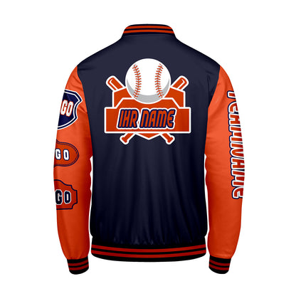 Maßgeschneiderte Marine Orange Letterman Varsity Jacket Individuelle Stickerei  Druck nach Ihrem Wunsch