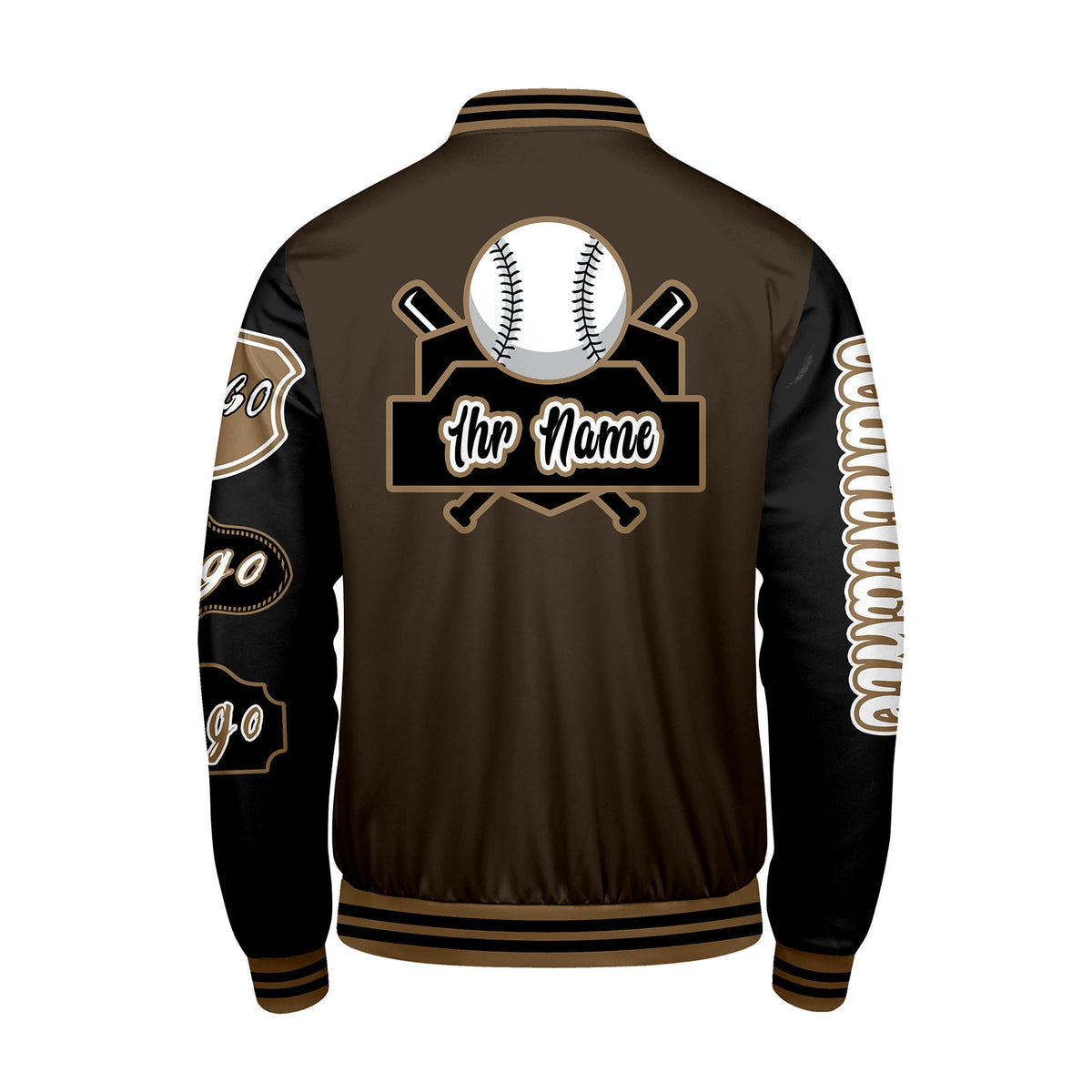 Maßgeschneiderte Braun Schwarz Letterman Varsity Jacket Individuelle Stickerei  Druck nach Ihrem Wunsch