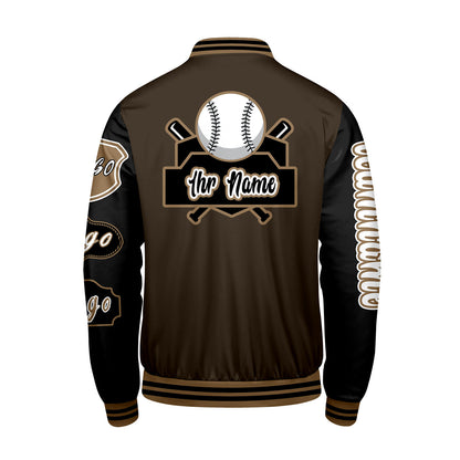 Maßgeschneiderte Braun Schwarz Letterman Varsity Jacket Individuelle Stickerei  Druck nach Ihrem Wunsch