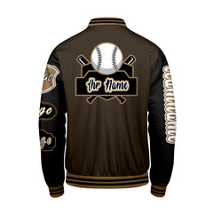 Maßgeschneiderte Braun Schwarz Letterman Varsity Jacket Individuelle Stickerei  Druck nach Ihrem Wunsch