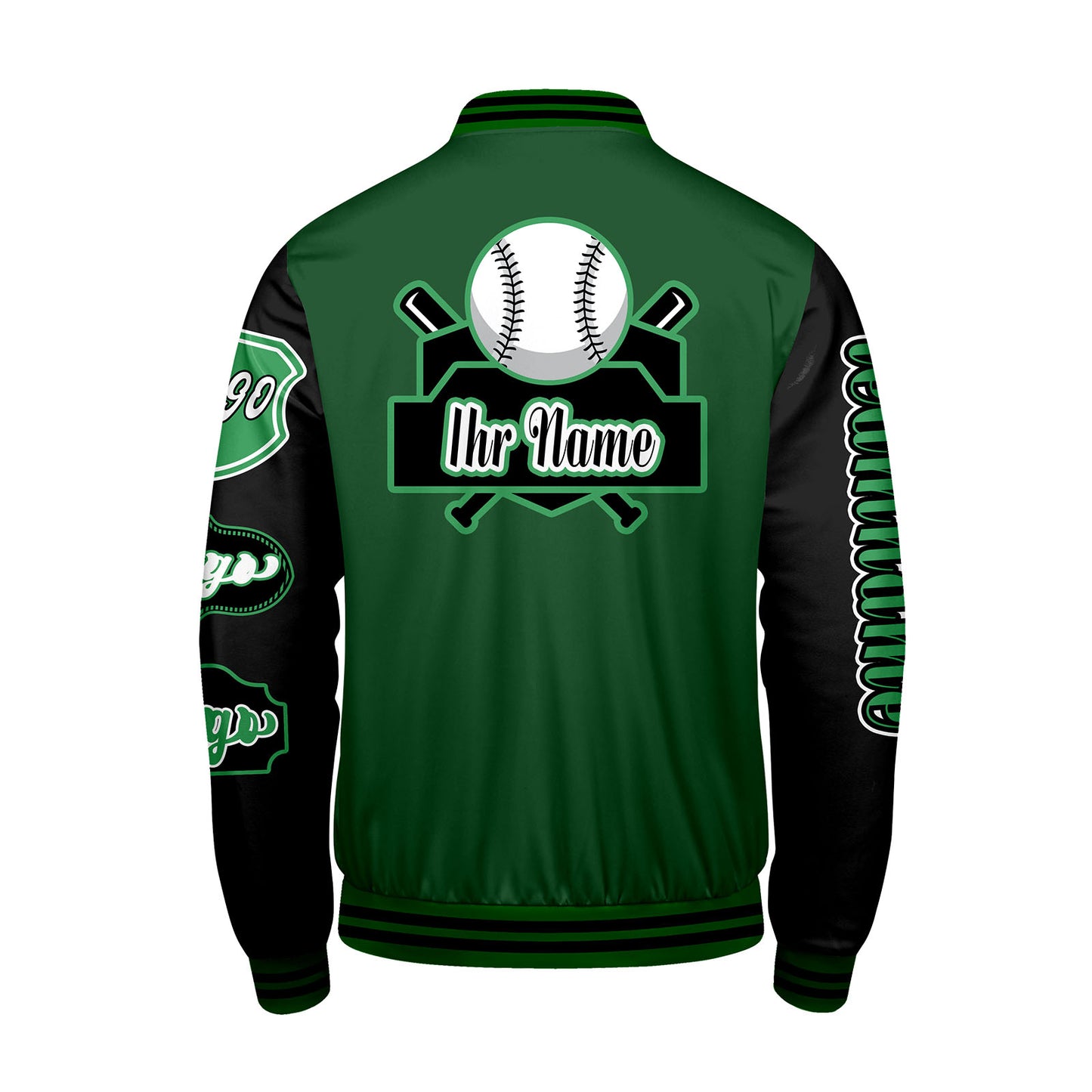 Maßgeschneiderte Grün Schwarz Letterman Varsity Jacket Individuelle Stickerei  Druck nach Ihrem Wunsch