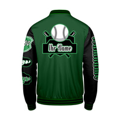 Maßgeschneiderte Grün Schwarz Letterman Varsity Jacket Individuelle Stickerei  Druck nach Ihrem Wunsch