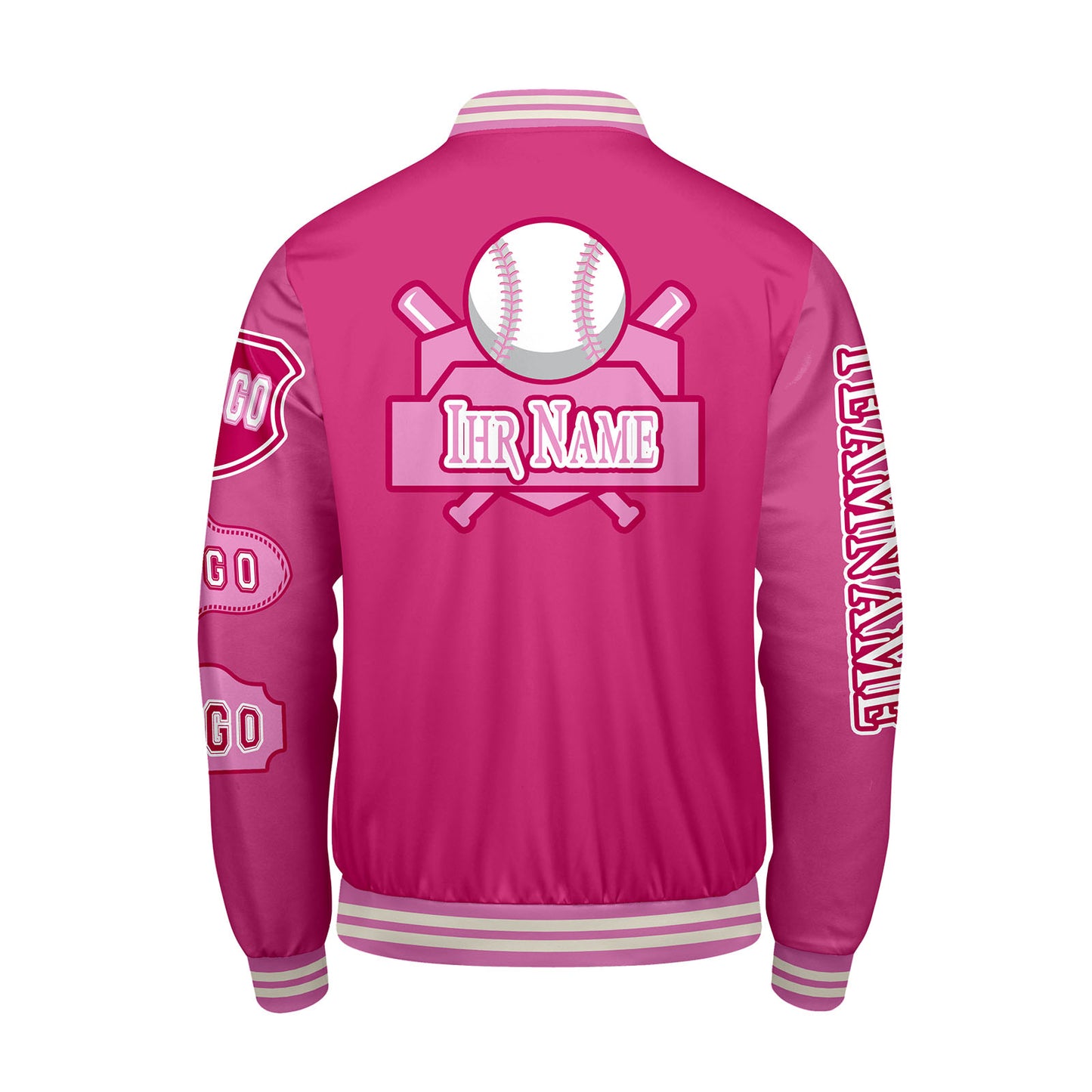Maßgeschneiderte Rosa Letterman Varsity Jacket Individuelle Stickerei  Druck nach Ihrem Wunsch