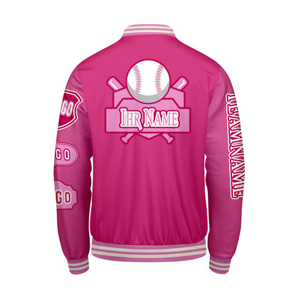 Maßgeschneiderte Rosa Letterman Varsity Jacket Individuelle Stickerei  Druck nach Ihrem Wunsch