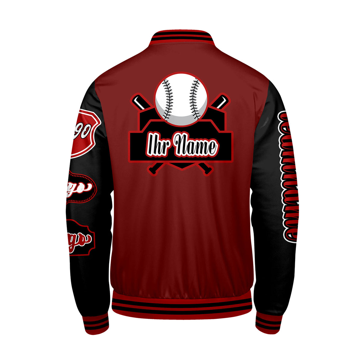Maßgeschneiderte Rot Schwarz Letterman Varsity Jacket Individuelle Stickerei  Druck nach Ihrem Wunsch
