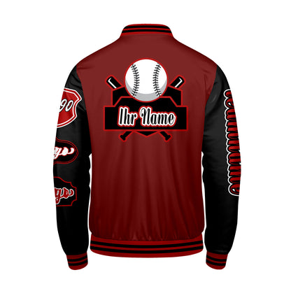 Maßgeschneiderte Rot Schwarz Letterman Varsity Jacket Individuelle Stickerei  Druck nach Ihrem Wunsch