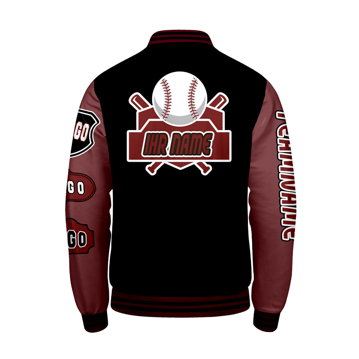 Maßgeschneiderte Schwarz Rot Letterman Varsity Jacket Individuelle Stickerei  Druck nach Ihrem Wunsch