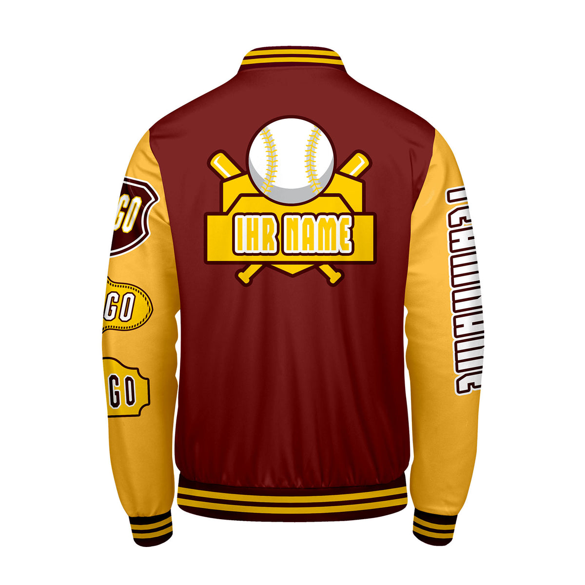 Maßgeschneiderte Rot Gelb Letterman Varsity Jacket Individuelle Stickerei  Druck nach Ihrem Wunsch