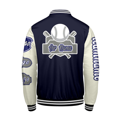 Maßgeschneiderte Marine Weiß Letterman Varsity Jacket Individuelle Stickerei  Druck nach Ihrem Wunsch